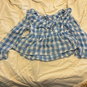 Gingham crop top with bell bottom sleeves